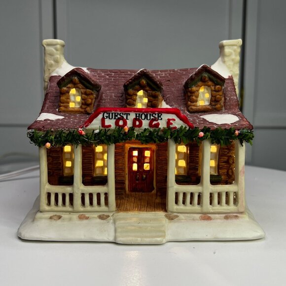 Guest House Lodge Christmas Valley Porcelain Lighted Holiday Village Decoration - Picture 4 of 12